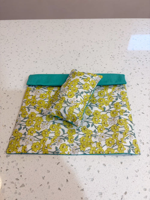 Handmade 1:12 Scale Yellow Floral Liberty Dollhouse Bedding Set | Miniature Quilt & Pillow | Fits Maileg Mouse Vintage Double Bed