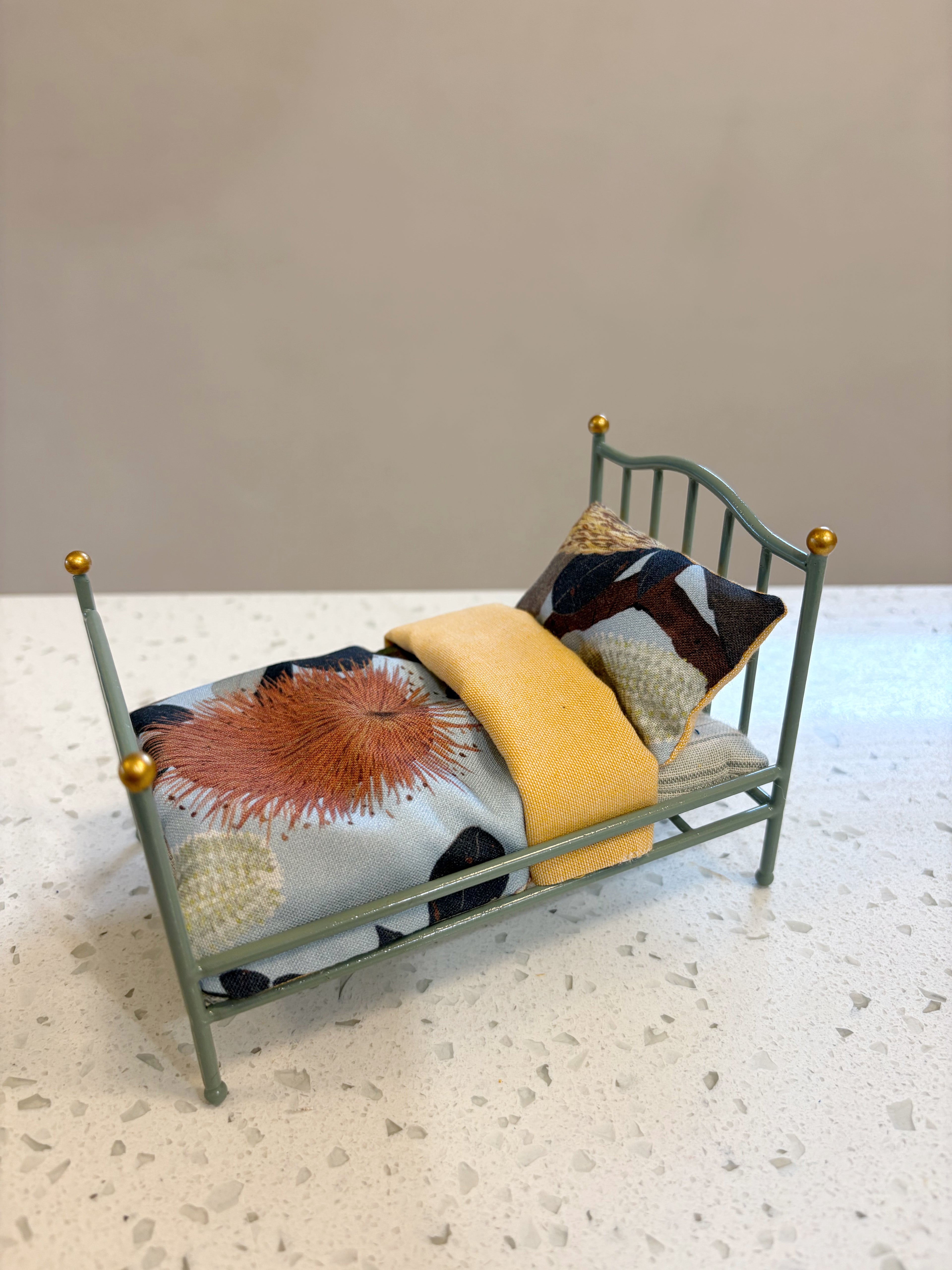 Handmade 1:12 Scale Banksia Dollhouse Bedding Set | Miniature Quilt & Pillow | Fits Maileg Vintage Single Bed